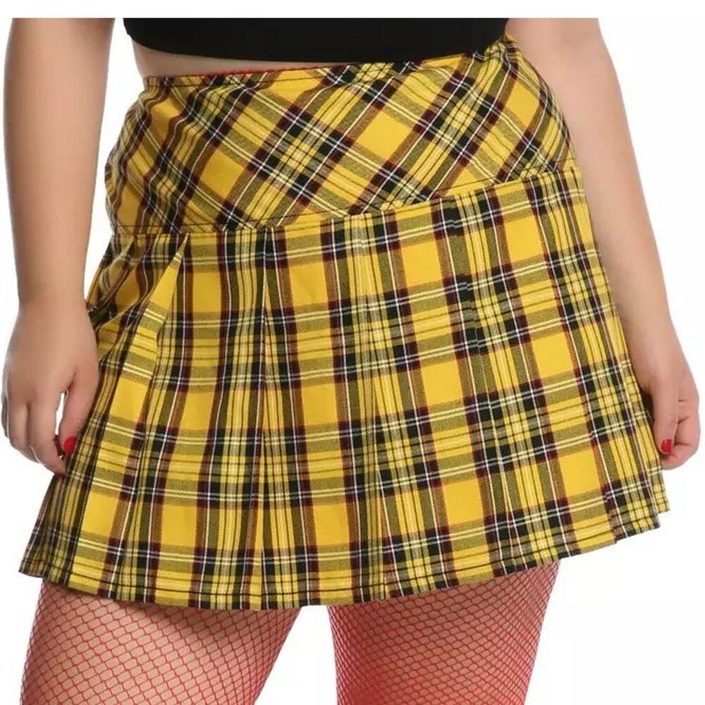 Hot Topic Tripp NYC XL Yellow Punk Plaid Pleated Mini Skirt Gothic Daang Goodman